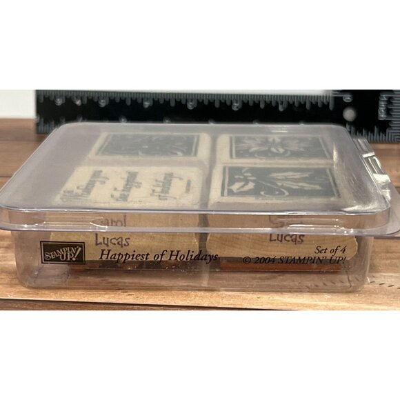 Stampin Up! HAPPIEST OF HOLIDAYS WOOD MOUNTED Rubber Stamp Set WISH HOLLY STAR - Picture 4 of 7